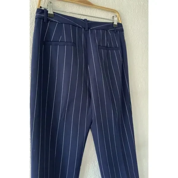 Lauren Ralph Lauren Black Label Pleated Navy Pinstripe Cuffed High Waist Sz 4 - Picture 7 of 14